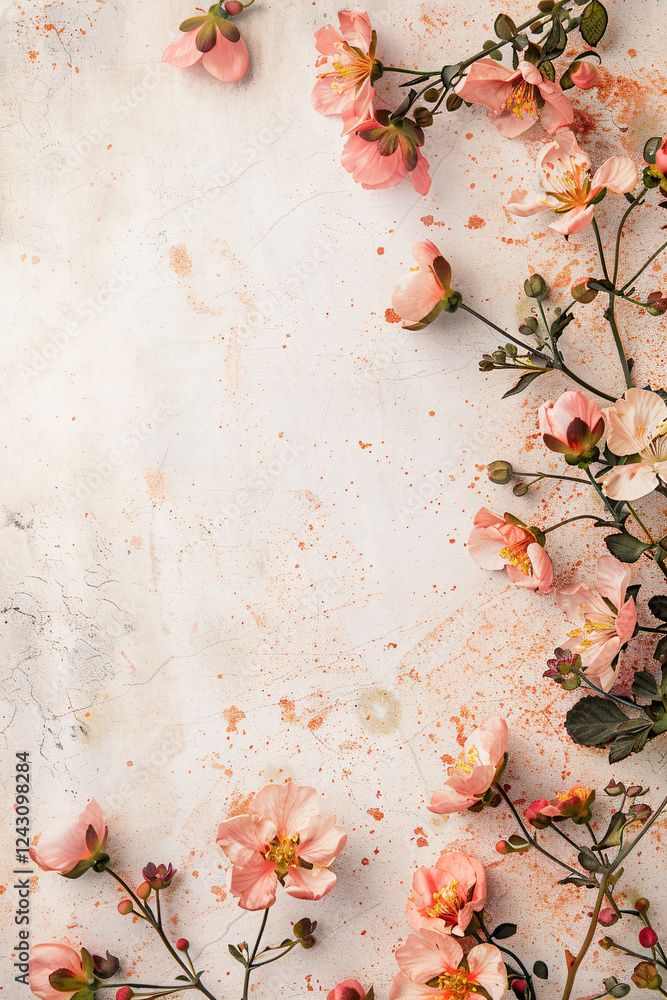 Poster Gorgeous spring flower display with textured backdrop forming a border for text placement
