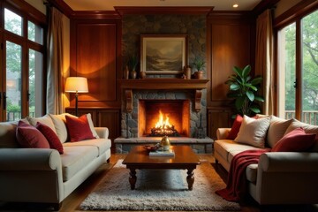Relaxing Evening by a Cozy Fireplace in a Warm Living Room