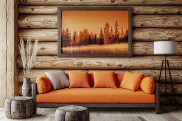 The perfect blend of comfort and rustic elegance in a log cabin living room.