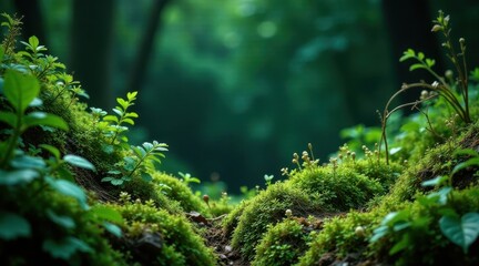 Obraz premium Lush Greenery Flourishes in a Verdant Forest Undergrowth, Exhibiting a Vibrant Display of Nature's Beauty