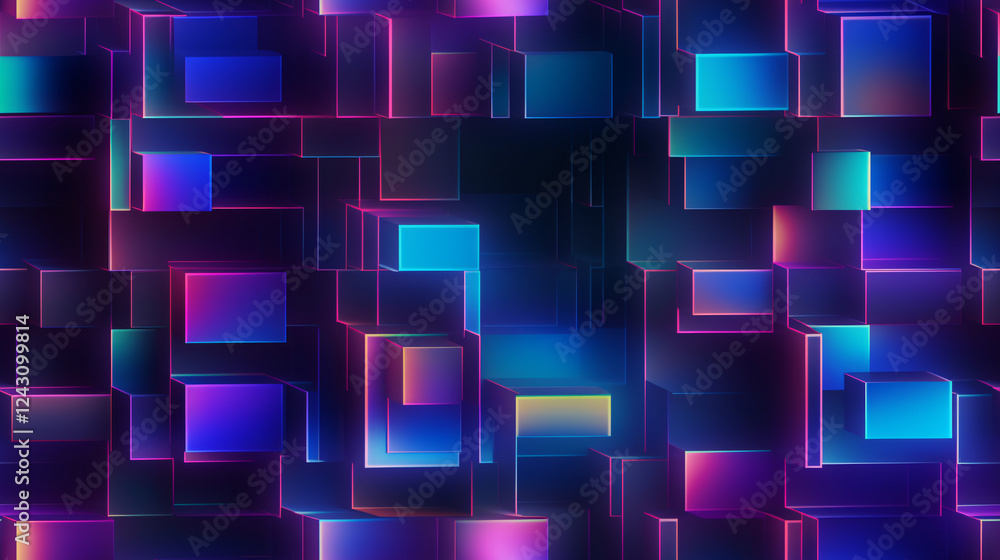 Poster a retro hologram tech texture on a blue background, perfect for futuristic technology presentations 