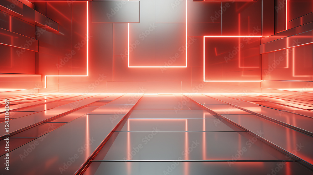 Aufkleber a silver stage with an abstract geometric background and warm red lighting, ideal for futuristic pre