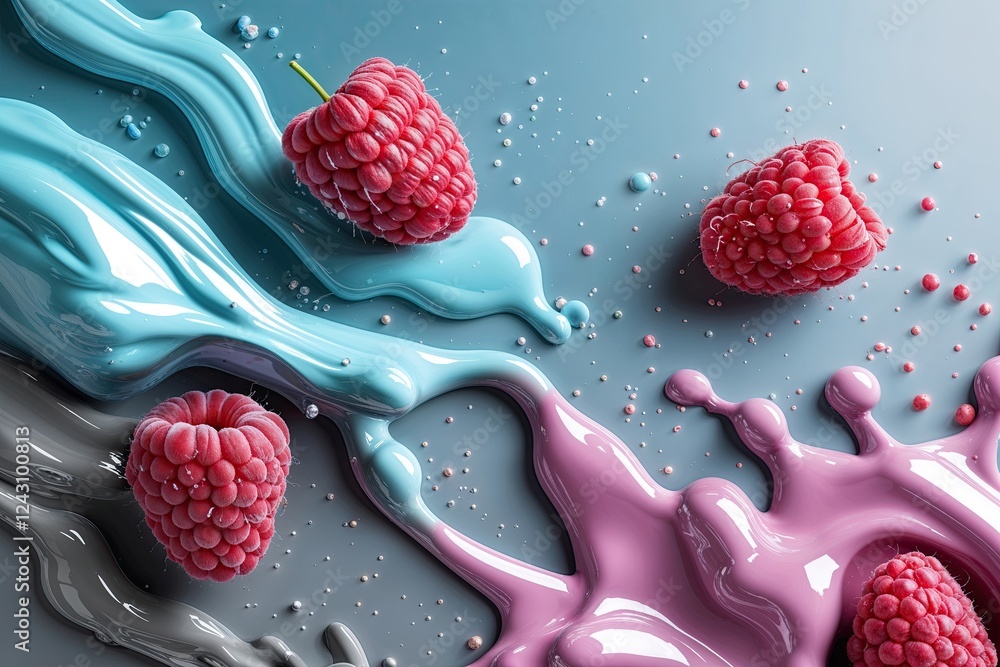 Poster vibrant aqua raspberry gray gradient background with playful splashes and lively texture