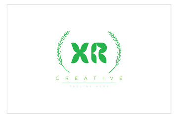 XR letters eco logo with leaf. Fresh nature and healthy leaf logo design.