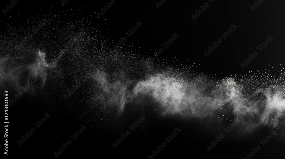 Poster abstract grainy particles of dust swirling in an ethereal flow against a dark background creating a 