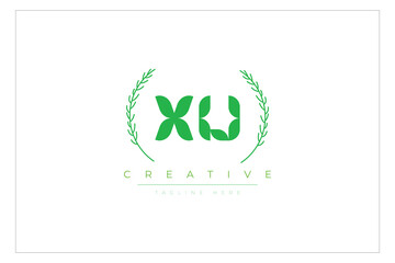 XU letters eco logo with leaf. Fresh nature and healthy leaf logo design.