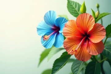 Vibrant Hibiscus Blooms in a Delicate Pastel Setting, Displaying a Stunning Contrast of Colors and Textures, Representing the Beauty of Nature