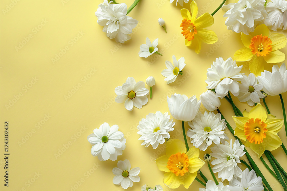 Poster spring flowers composition creating a festive mood for a postcard or banner