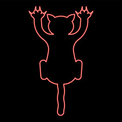 Neon cat scratching harm red color vector illustration image flat style