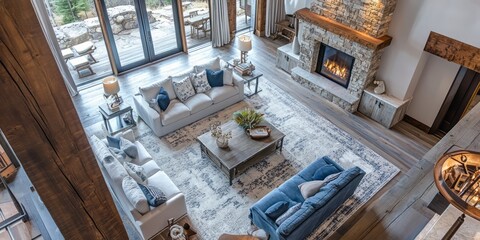 Luxurious Mountain Cabin Living Room Interior Design