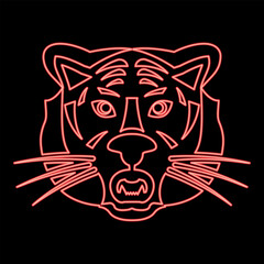 Neon tiger head red color vector illustration image flat style