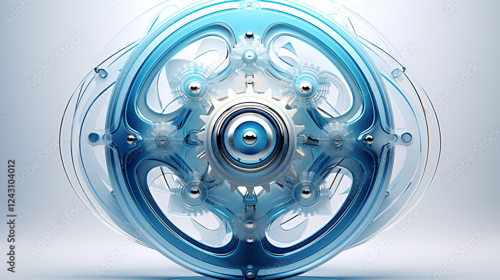 Aufkleber an abstract symbol of gears with smooth curves on a futuristic background, perfect for technology pr