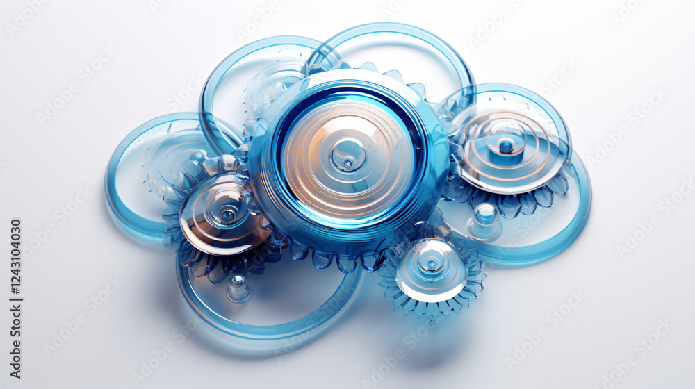 Poster an abstract symbol of gears with smooth curves on a futuristic background, perfect for technology pr