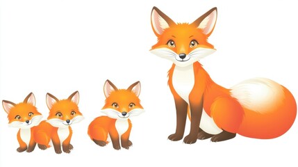 Obraz premium A Cute Cartoon Illustration of a Fox Family Standing on a White Background