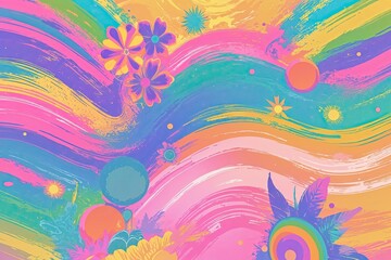 Fototapeta premium Vibrant Pastel Brushstroke Background with Retro 80s and 90s Psychedelic Design Elements
