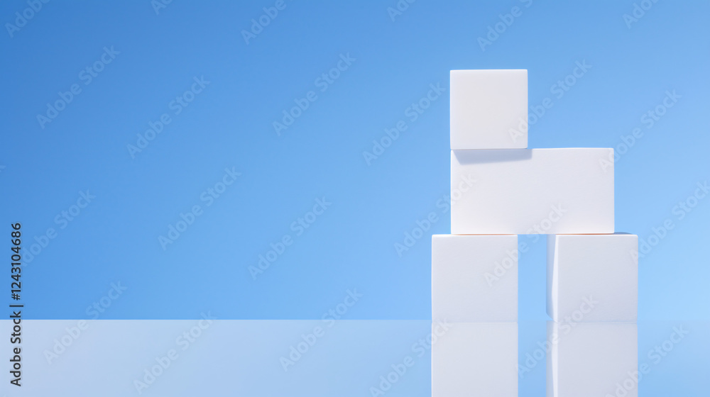 Poster stacking boxes on a blue background, ideal for a beautiful technology themed banner card and present