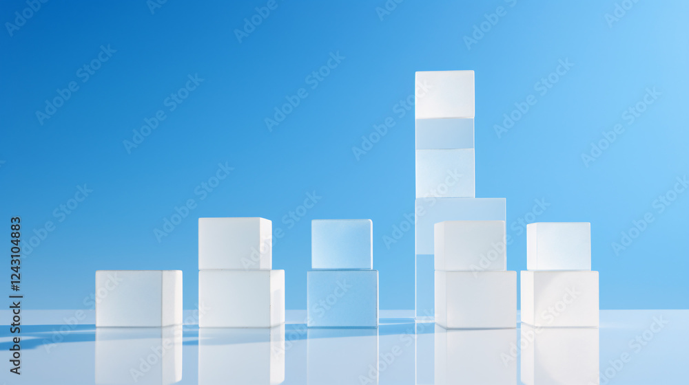 Poster stacking boxes on a blue background, ideal for a beautiful technology themed banner card and present