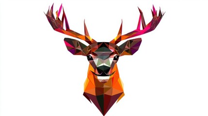 Abstract polygonal art illustration of a colorful deer with geometric shapes on a white background