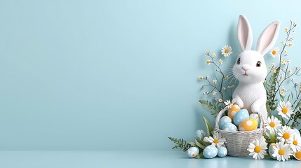 Easter day celebration with pastel tone easter eggs and bunny spring garden digital art