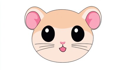 Fototapeta premium Cartoon Hamster Face with Big Black Eyes and Pink Ears on White Background