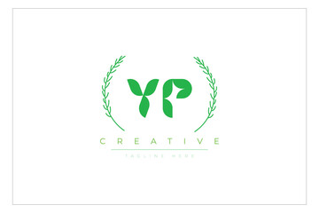 YP letters eco logo with leaf. Fresh nature and healthy leaf logo design.
