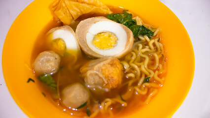 Bakso with Noodles, Vegetables, and Dumplings in Broth – Indonesian Food Menu