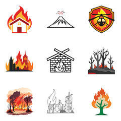 A set of travel and holiday icons, featuring vector illustrations of buildings, houses, and landmarks. This collection includes symbols like a house, castle, and monument in a cartoon style, 