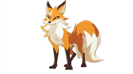 Obraz premium Stylized illustration of a cartoon fox with orange and white fur standing on a plain background