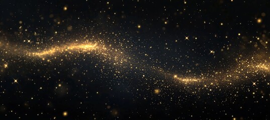 Obraz premium An abstract representation featuring a flowing wave of dark particles blended with brilliant shining stars. 