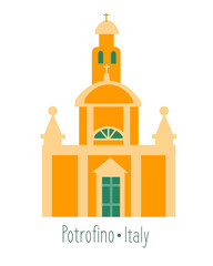 Church of San Giorgio, Italy. Sights and buildings in Liguria, Portofino. Traditional Mediterranean landmark. Italy and tourism. Isolated illustration on white background. 