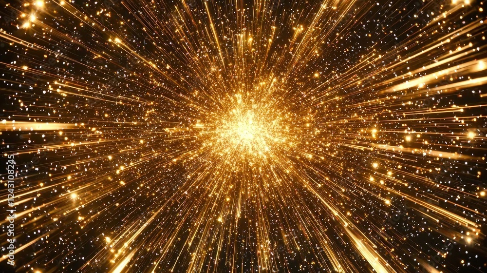 Poster a stunning display of golden particles creating an explosive effect.