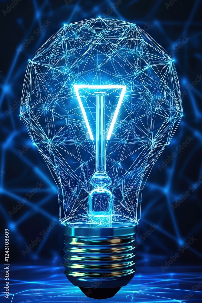 Poster conceptual depiction of ideas manifested in an abstract light bulb form.