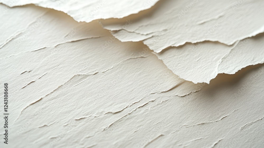 Poster white paper with torn edges on a plain background showcasing texture and contrast in a minimalist st