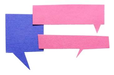 Blue pink blank cut out cardboard paper speech bubbles with rough edges and copy space for text on transparent png background design element