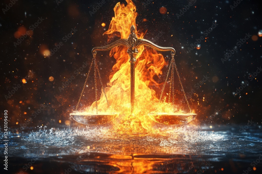 Poster a scale with a flaming tip is floating in water