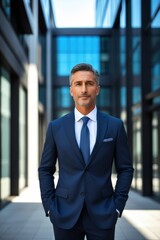 Fototapeta premium arafed man in a suit and tie standing in front of a building