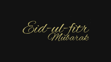 Eid-ul-Fitr Mubarak gold lettering text typography on gray or black background golden text banner illustration great for wishing and celebrating Happy Eid-ul-Fitr Mubarak with your loved ones