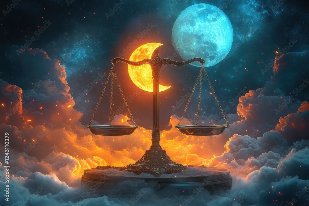 Poster a scale with two moons on either side