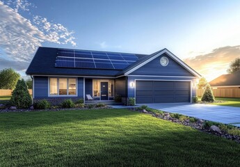 Obraz premium Photovoltaic solar panels installed on a modern detached home.