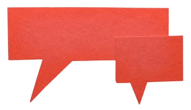 Red blank cut out cardboard paper speech bubbles with rough edges and copy space for text on transparent png background design element - Powered by Adobe