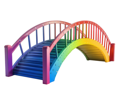 vibrant rainbow colored pedestrian bridge, showcasing playful design and bright hues, perfect for enhancing urban landscapes and inviting exploration