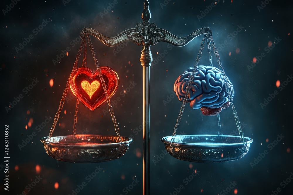 Poster two scales with a heart and a brain on each side