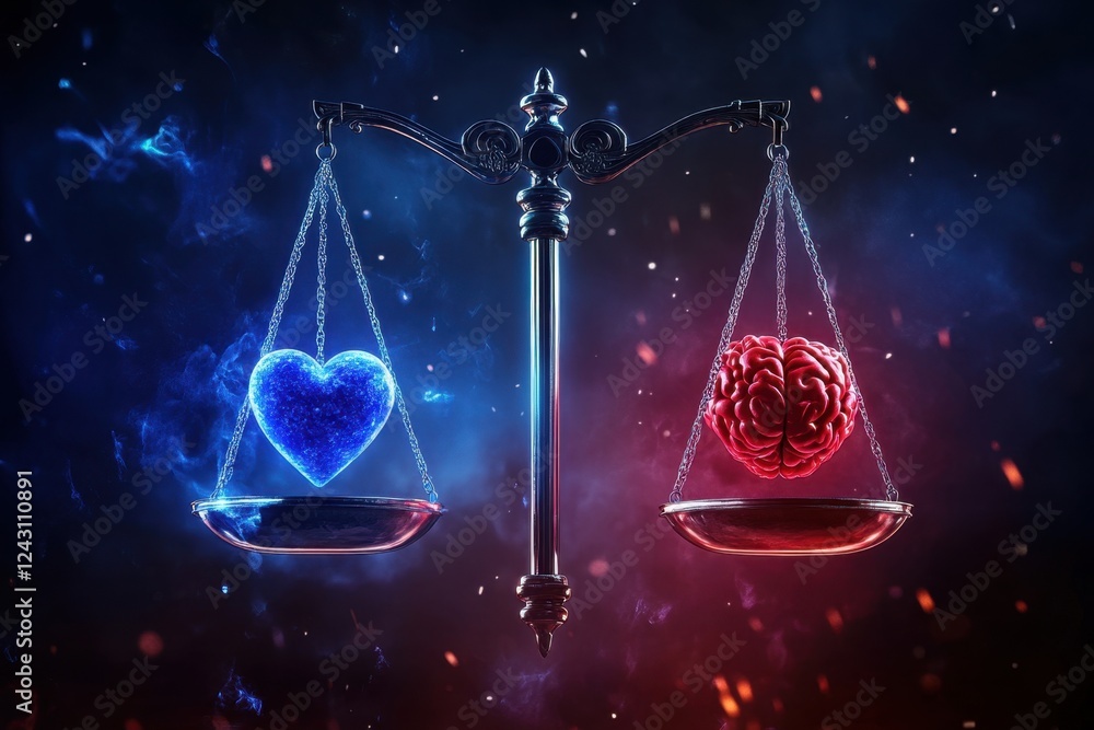 Poster a scale with a heart and a brain on it