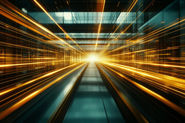 Dynamic light trails in futuristic tunnel