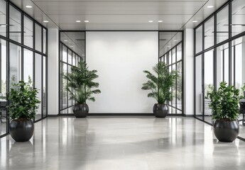 Fototapeta premium Central large white wall divides the lobby area.