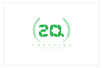 ZQ letters eco logo with leaf. Fresh nature and healthy leaf logo design.