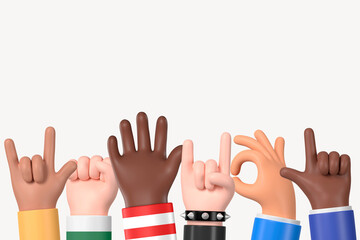 Diverse raising hands background, 3D rendering design