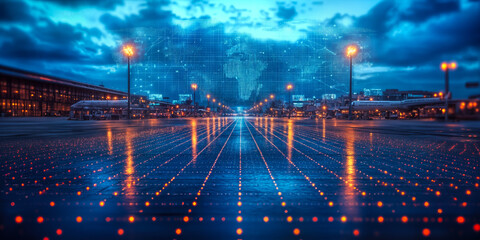 AI-Driven Real-Time Travel Assistance Displayed in Futuristic Urban Environment