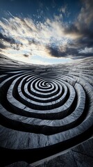 Naklejka premium A floating labyrinth made of ancient stone, shifting and reshaping itself as one walks through it