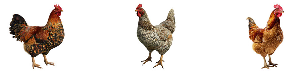 Fototapeta premium Whole chicken isolated on transparent background, PNG, Set of